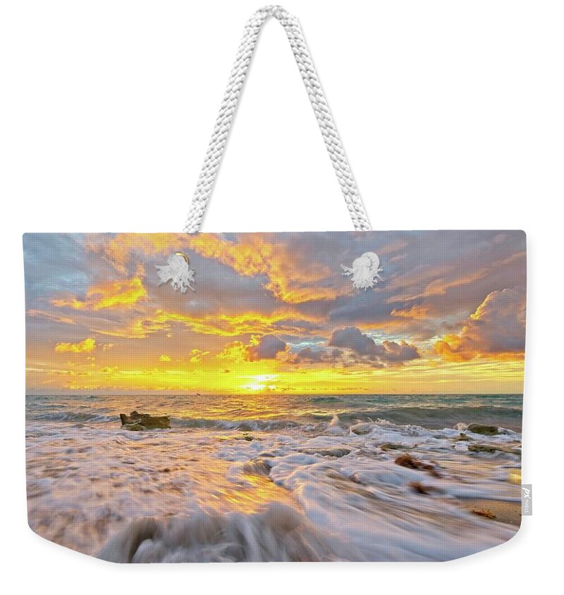 Carlin Park Weekender Tote Bag featuring the photograph Rushing Surf by Steve DaPonte