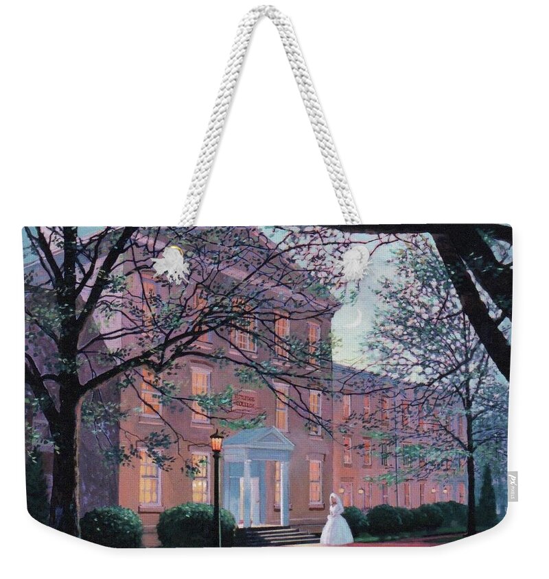 Bride Weekender Tote Bag featuring the painting Rutledge Chapel with Bride by Blue Sky