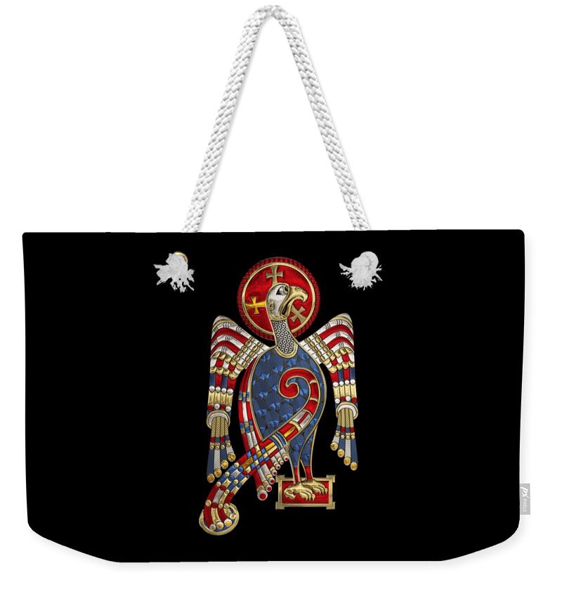 ‘celtic Treasures’ Collection By Serge Averbukh Weekender Tote Bag featuring the digital art Sacred Celtic Eagle over Black Canvas by Serge Averbukh