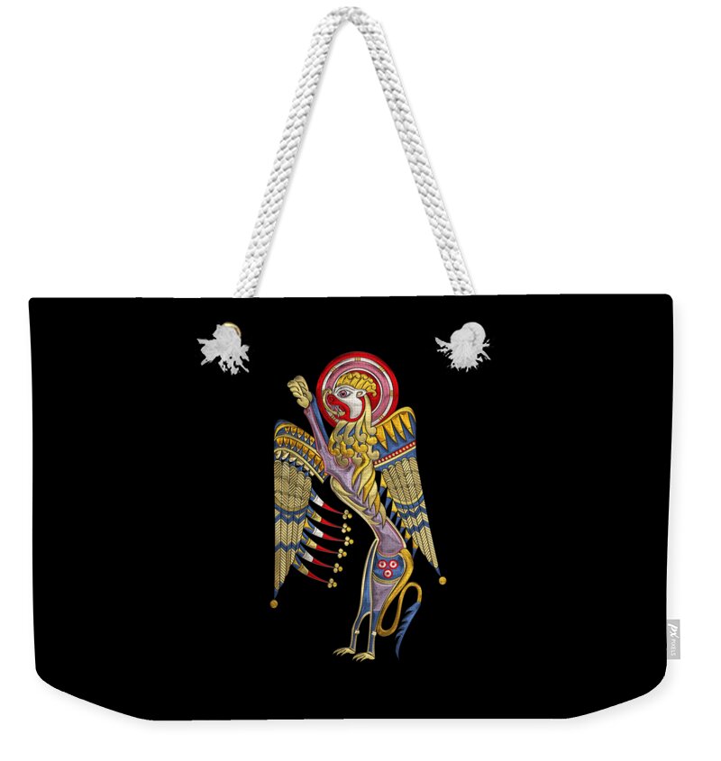 ‘celtic Treasures’ Collection By Serge Averbukh Weekender Tote Bag featuring the digital art Sacred Celtic Lion over Black Canvas by Serge Averbukh
