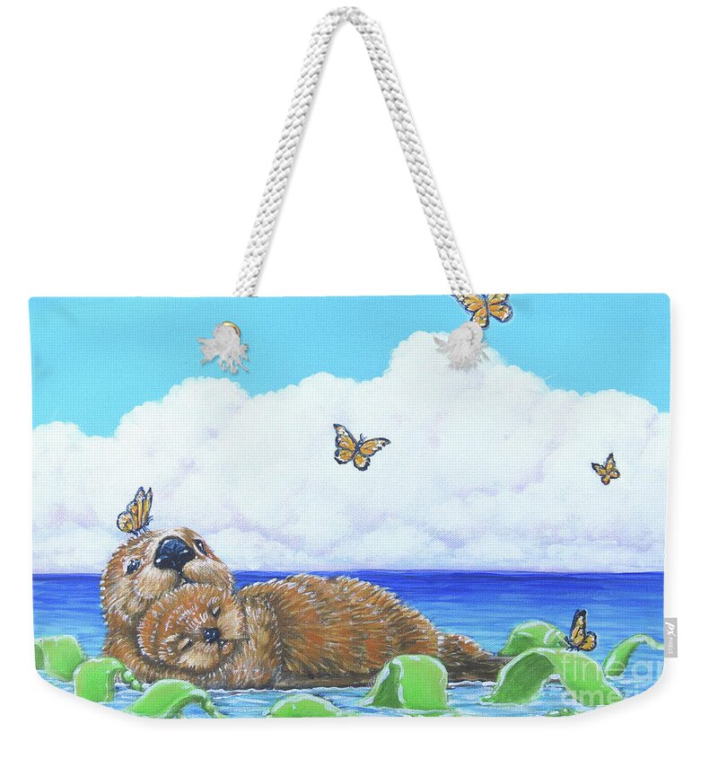 Sea Otter Weekender Tote Bag featuring the painting Safe and Sound by Elisabeth Sullivan