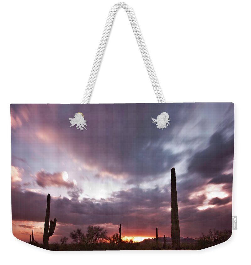 Saguaro Cactus Weekender Tote Bag featuring the photograph Saguaro Sunset by Norm Cooper