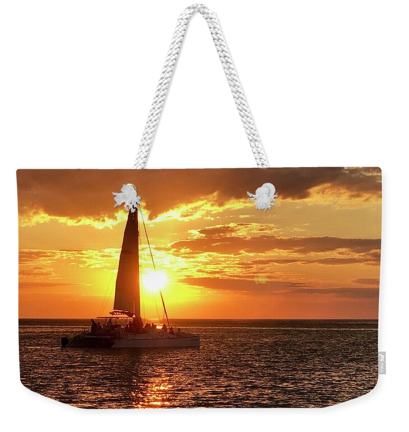 Beach Weekender Tote Bag featuring the photograph Sailboat Sunset Captiva Island Florida by Shelly Tschupp