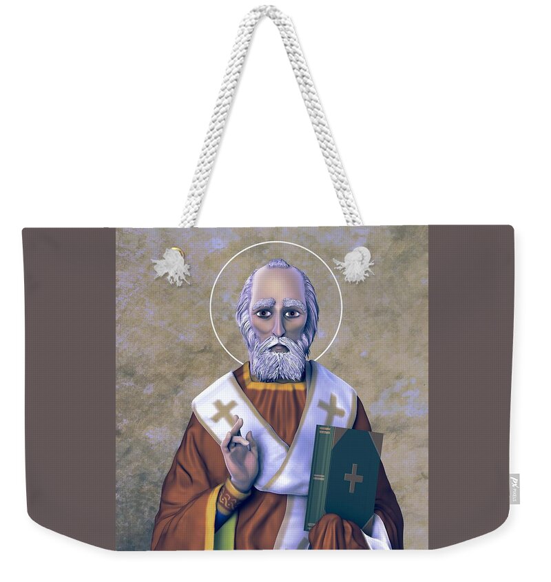St. Weekender Tote Bag featuring the digital art Saint Nicholas I Earthen Pallette by David Luebbert