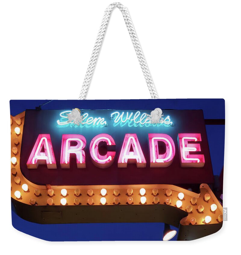 Salem Willows Weekender Tote Bag featuring the photograph Salem Willows Arcade in Summer by Jeff Folger