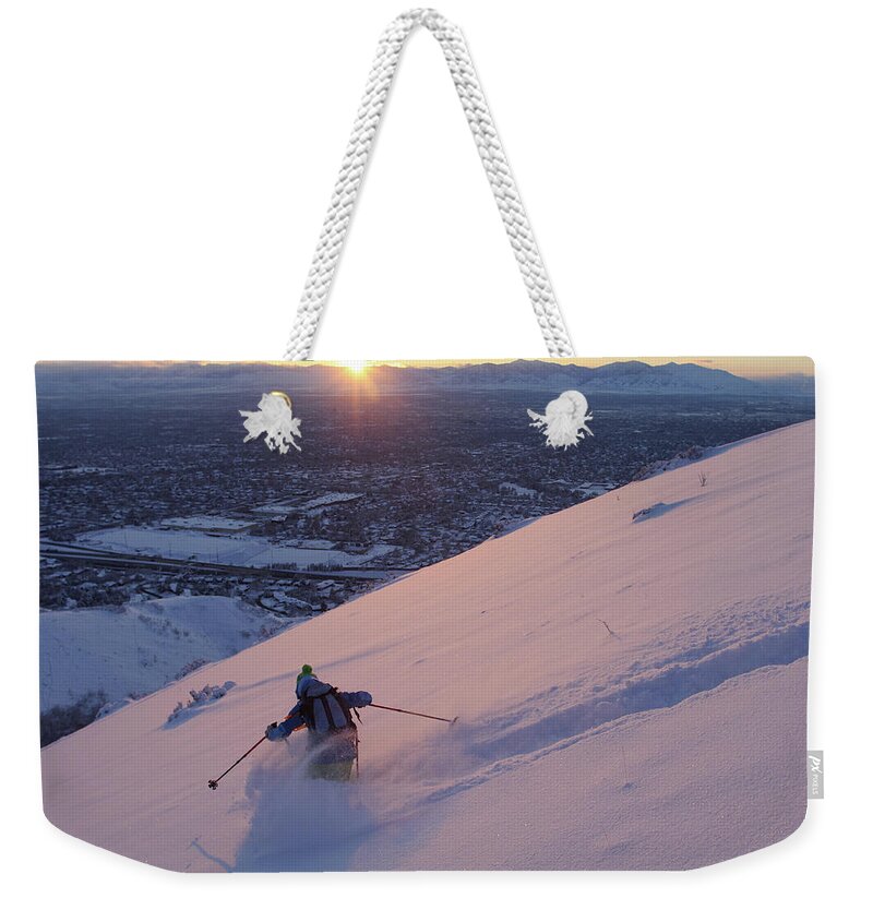 Ski Weekender Tote Bag featuring the photograph Salt Lake City Skier by Brett Pelletier