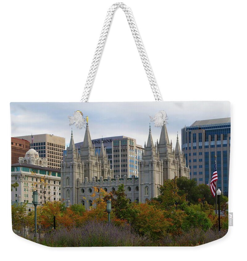 Temple Weekender Tote Bag featuring the photograph Salt Lake City Temple by Nathan Abbott