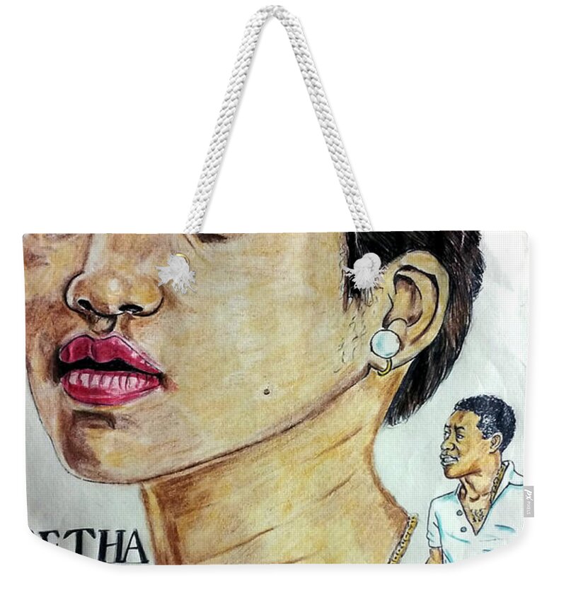 Black Art Weekender Tote Bag featuring the drawing Sam Cooke with Aretha by Joedee