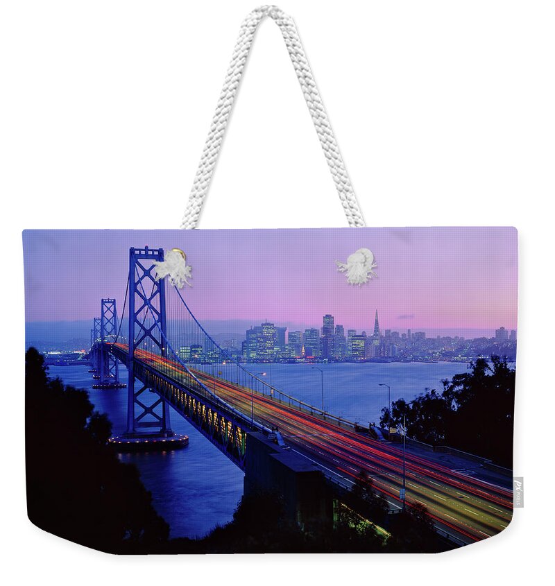 Corporate Business Weekender Tote Bag featuring the photograph San Francisco And Bay Bridge by Ron thomas