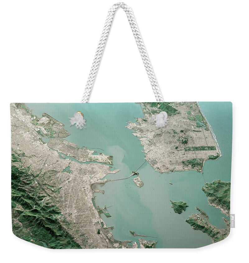 San Francisco Weekender Tote Bag featuring the digital art San Francisco California 3D Render Aerial Landscape View From No by Frank Ramspott
