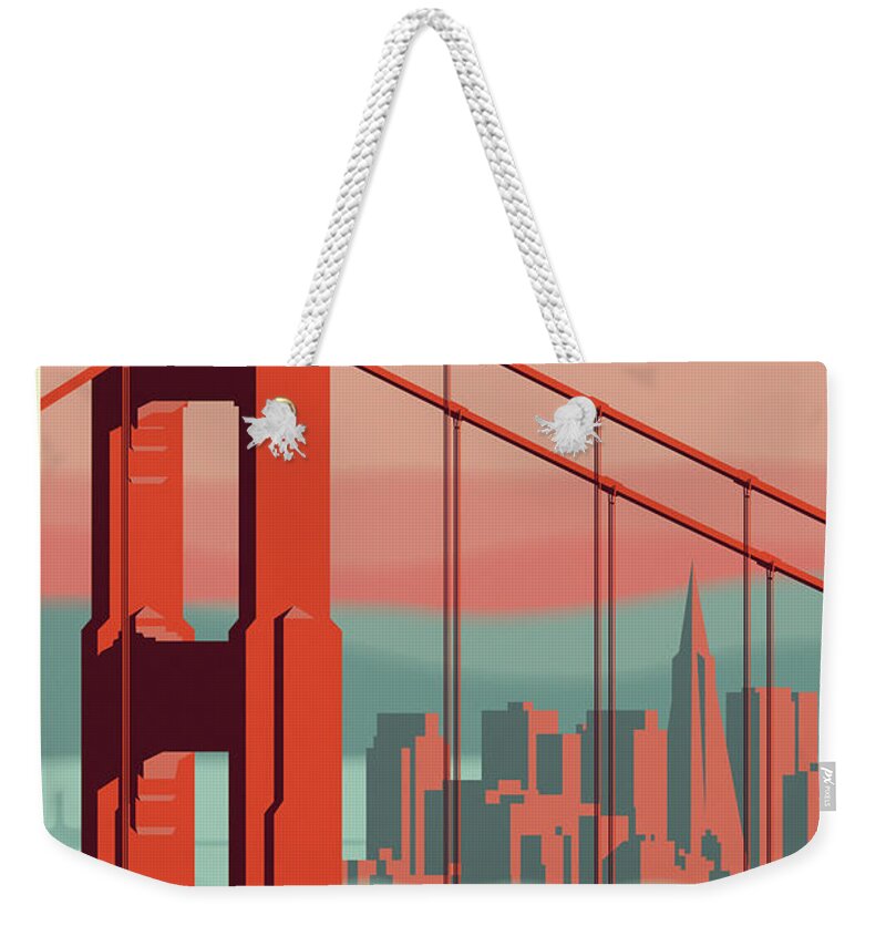 Mid Century Modern Weekender Tote Bag featuring the digital art San Francisco Poster - Vintage Travel by Jim Zahniser