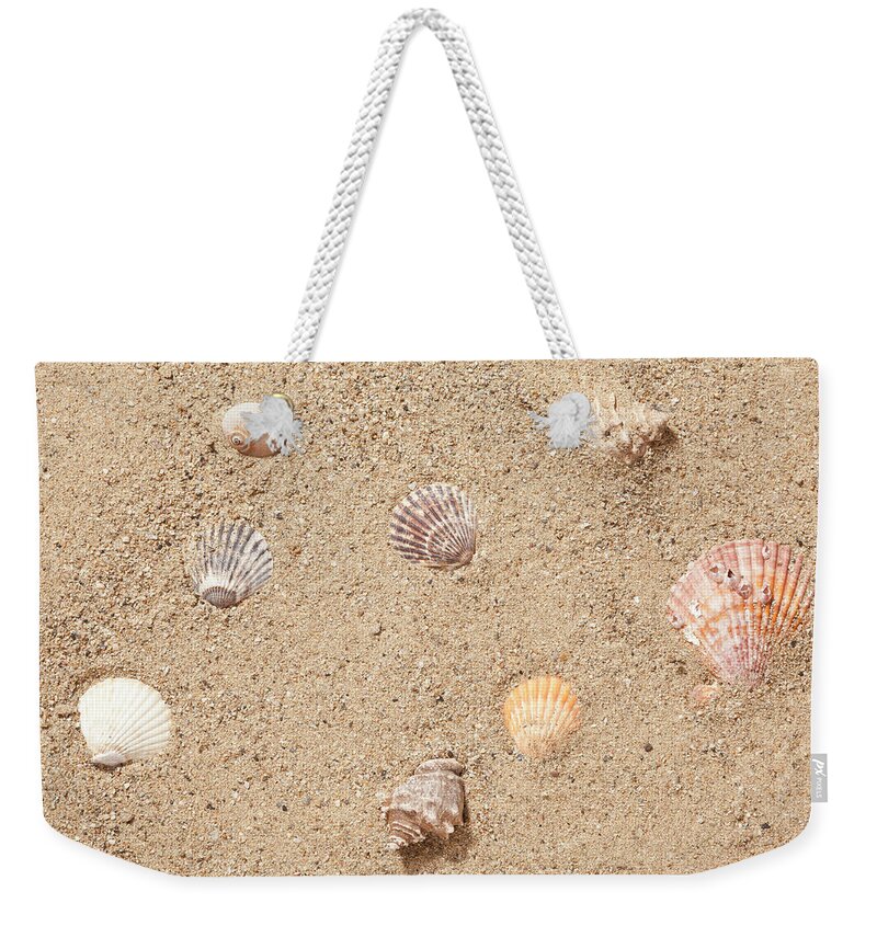 Viewpoint Weekender Tote Bag featuring the photograph Sand And Sea Shells by Atiatiati