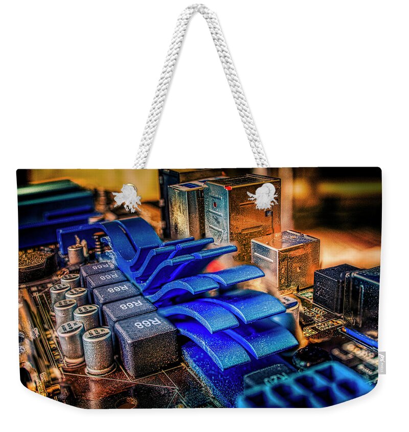 Electronics Weekender Tote Bag featuring the photograph Sandstorm on the Motherboard by Micah Offman