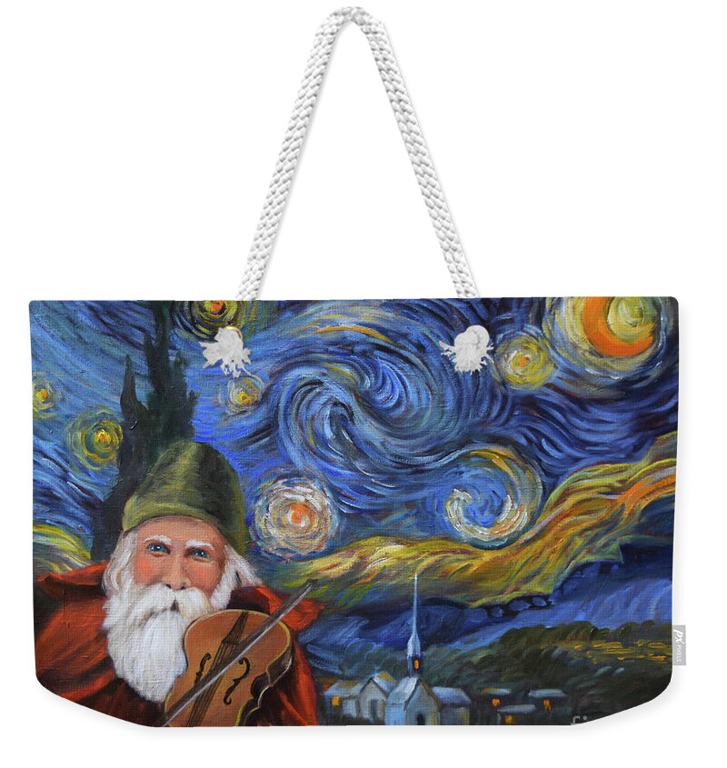 Santa Claus Weekender Tote Bag featuring the painting Santa Claus And Starry Night by Cheri Wollenberg