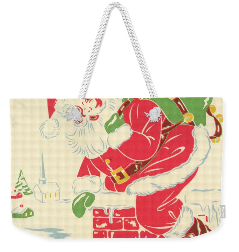 Adult Weekender Tote Bag featuring the drawing Santa Going Down Chimney by CSA Images