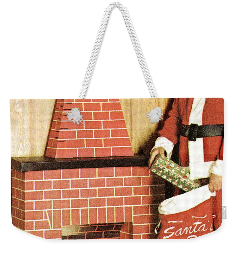 Artificial Weekender Tote Bag featuring the drawing Santa with Gifts Outside a Paper Chimney by CSA Images