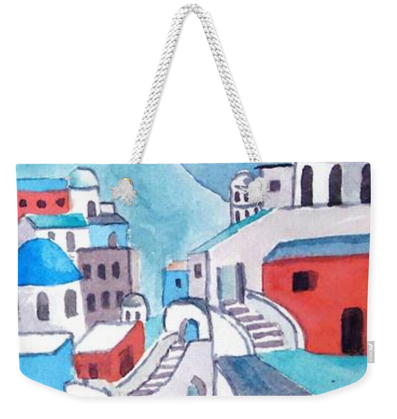 Santorini Weekender Tote Bag featuring the painting Santorini I by Petra Burgmann