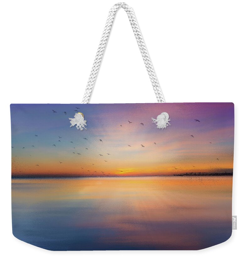Seascape Weekender Tote Bag featuring the mixed media Sapphire Sunset by Colleen Taylor