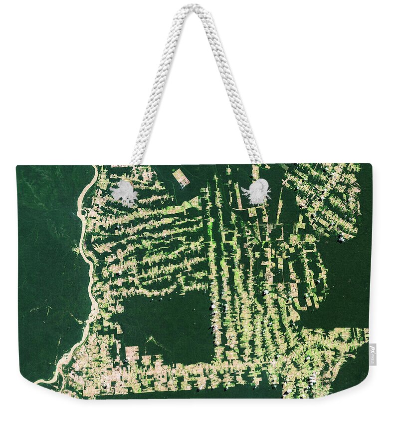Social Issues Weekender Tote Bag featuring the photograph Satellite View Of Deforestation In by Satellite Earth Art