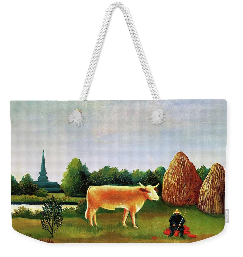 Henri Rousseau Weekender Tote Bag featuring the painting Scene in Bagneux on the Outskirts of Paris - Digital Remastered Edition by Henri Rousseau
