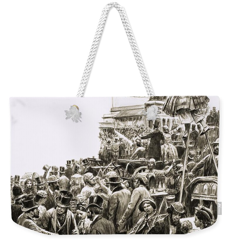 Unidentified Scene Of Street Performers And Tricksters Street Performers Weekender Tote Bag featuring the painting Scene Of Street Performers And Tricksters by Cl Doughty
