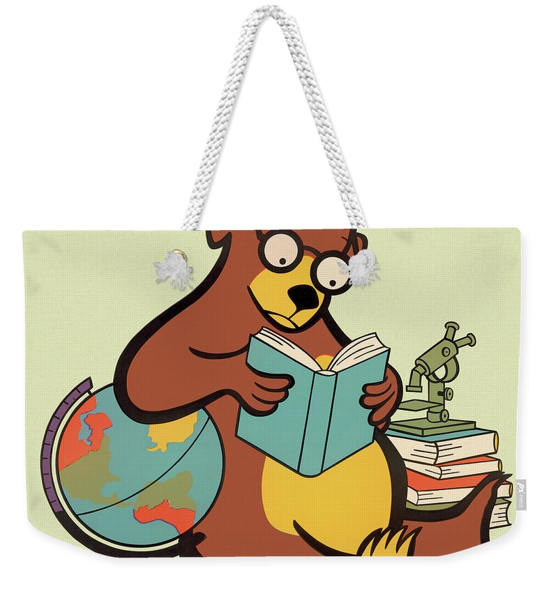 Accessories Weekender Tote Bag featuring the drawing Scholarly Bear Reading by CSA Images
