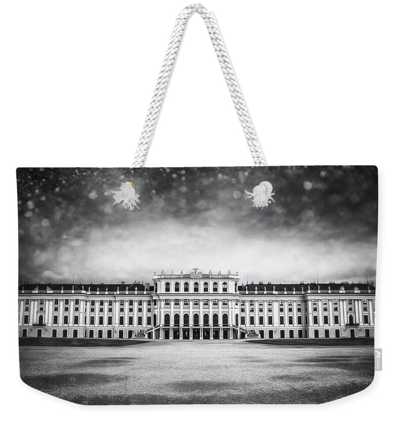 Vienna Weekender Tote Bag featuring the photograph Schonbrunn Palace Vienna Austria Black and White by Carol Japp