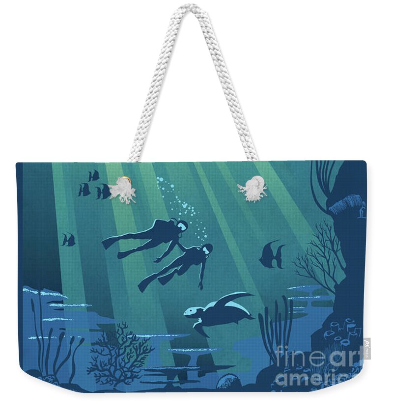 Scuba Weekender Tote Bag featuring the painting Scuba Dive by Sassan Filsoof