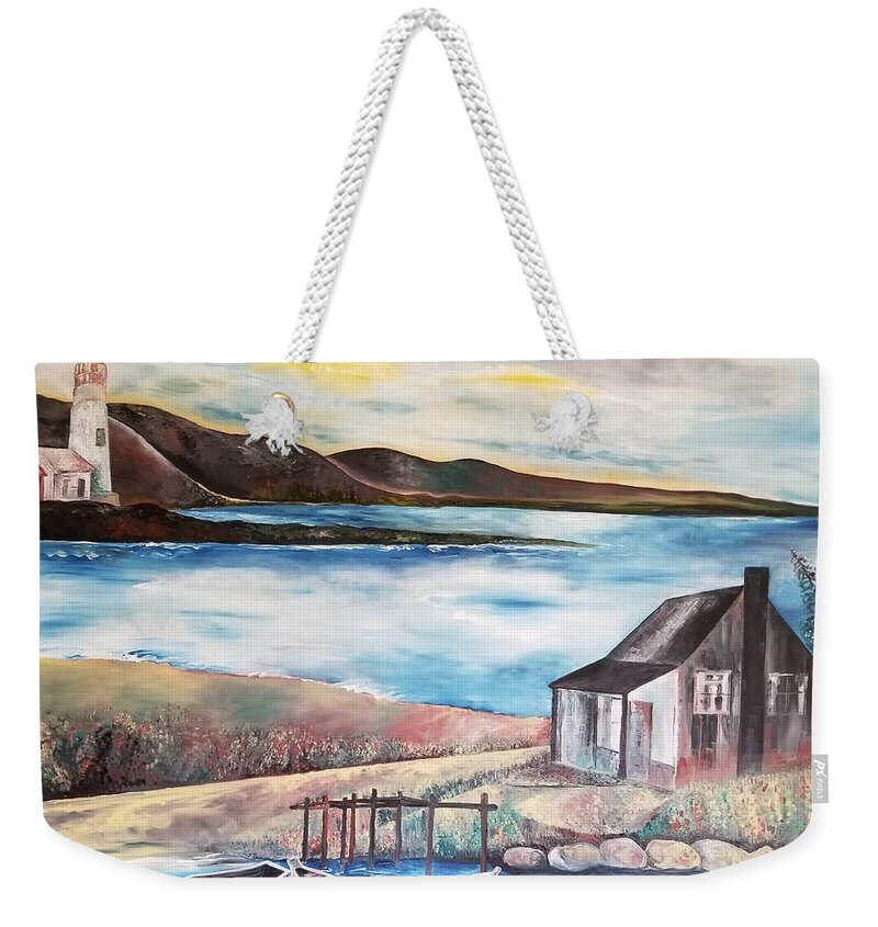 Landscape Weekender Tote Bag featuring the painting Seascape by Obi-Tabot Tabe