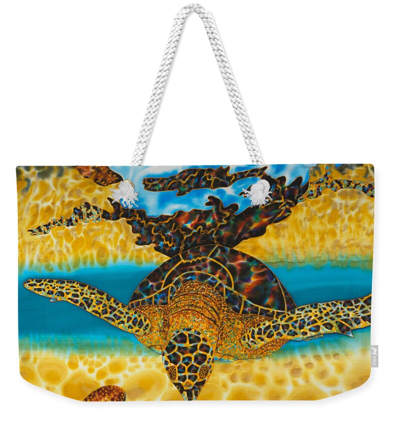 Sea Turtle Weekender Tote Bag featuring the painting Sea Turtle and Sea Shell by Daniel Jean-Baptiste