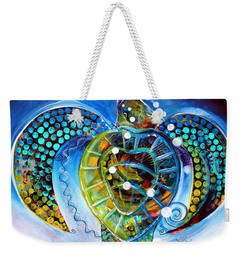 Sea Weekender Tote Bag featuring the painting Sea Turtle Says by J Vincent Scarpace
