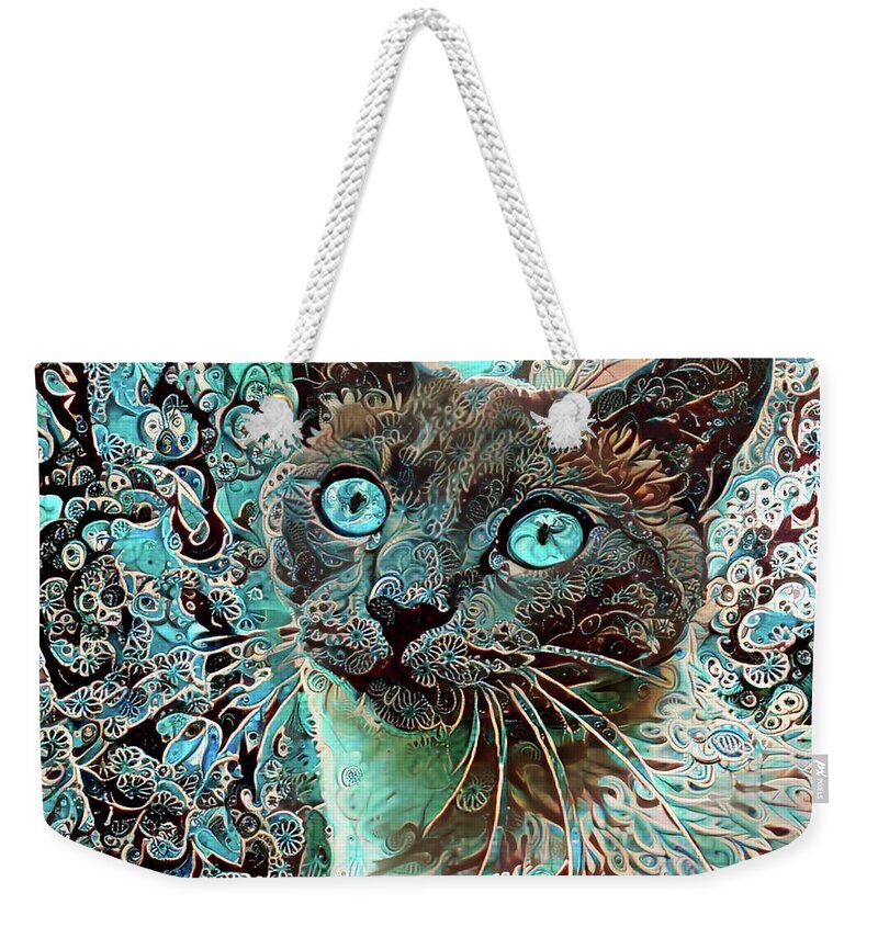 Siamese Cat Weekender Tote Bag featuring the digital art Seal Point Siamese Cat by Peggy Collins