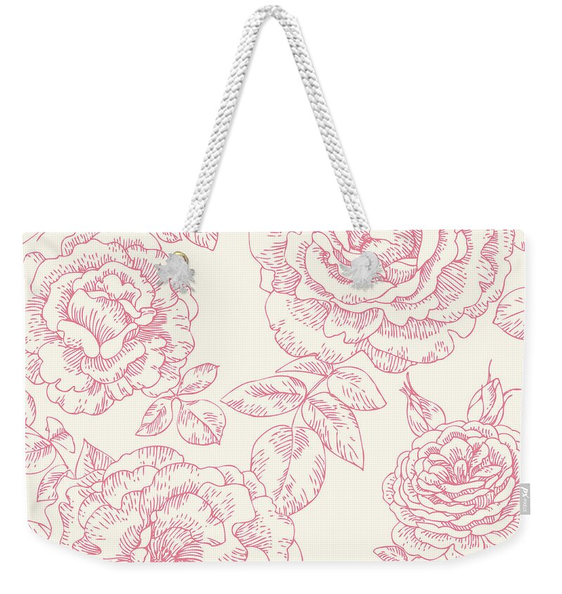 Doodle Weekender Tote Bag featuring the digital art Seamless Pattern With Roses by Aromanta
