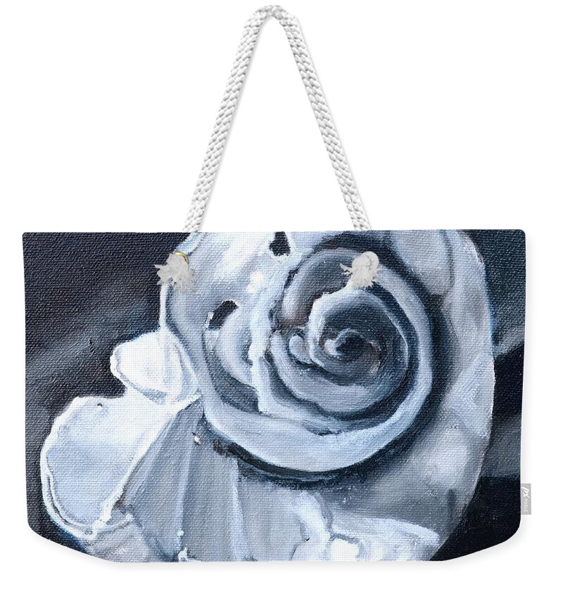 Shell Weekender Tote Bag featuring the painting Seashell Painting in Black and White by Donna Tuten
