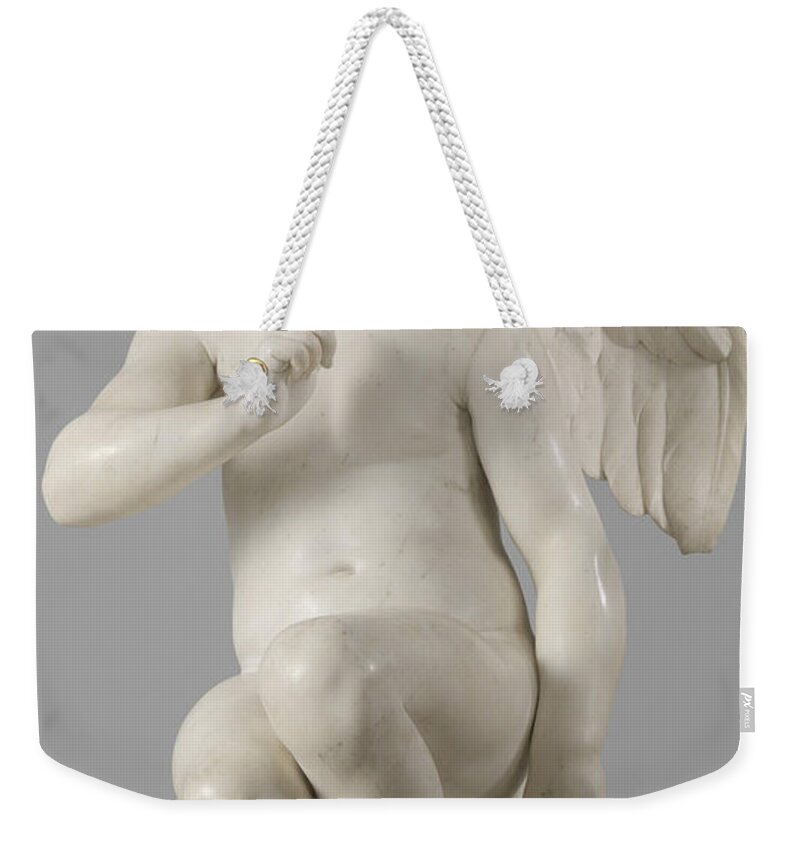 Seated Cupid Weekender Tote Bag featuring the sculpture Seated Cupid, 1757 marble by Etienne-Maurice Falconet