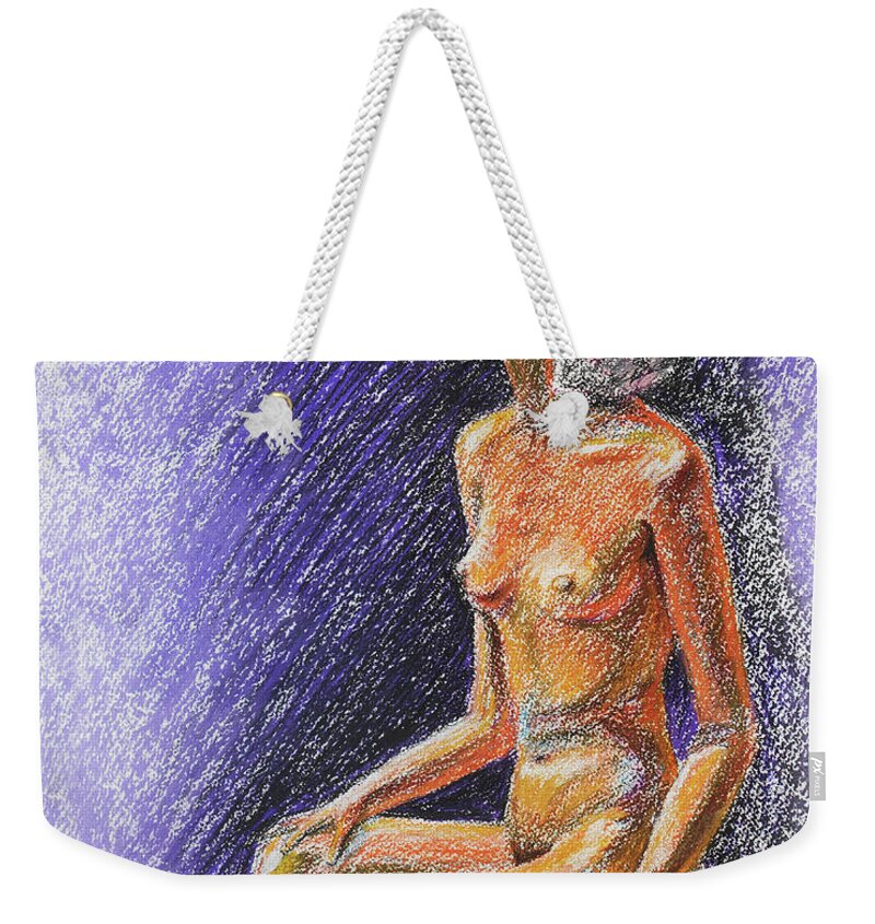 Nude Weekender Tote Bag featuring the painting Seated Nude Model Study In Pastel by Irina Sztukowski