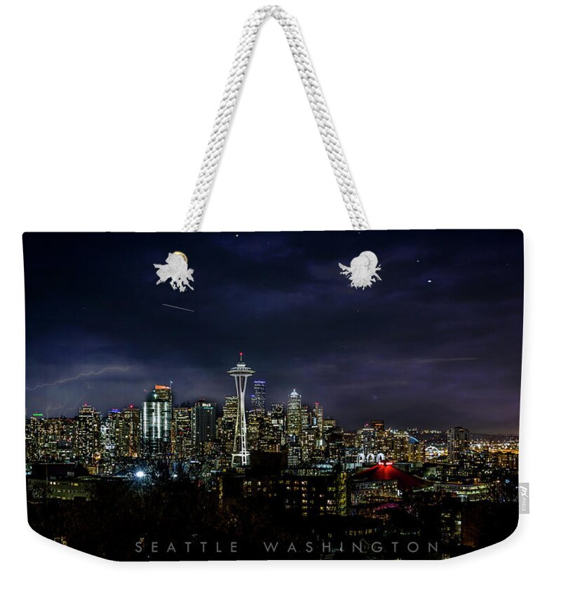 Seattle Weekender Tote Bag featuring the photograph Seattle skyline at night by The Flying Photographer