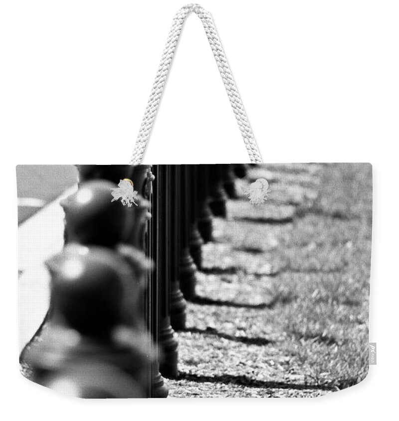 Shadow Weekender Tote Bag featuring the photograph Security Bollards by Justin Hoffmann Photography