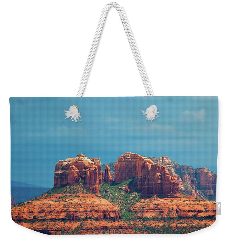 Sedona Weekender Tote Bag featuring the photograph Sedona Arizona Red Rock Panorama by Catherine Walters
