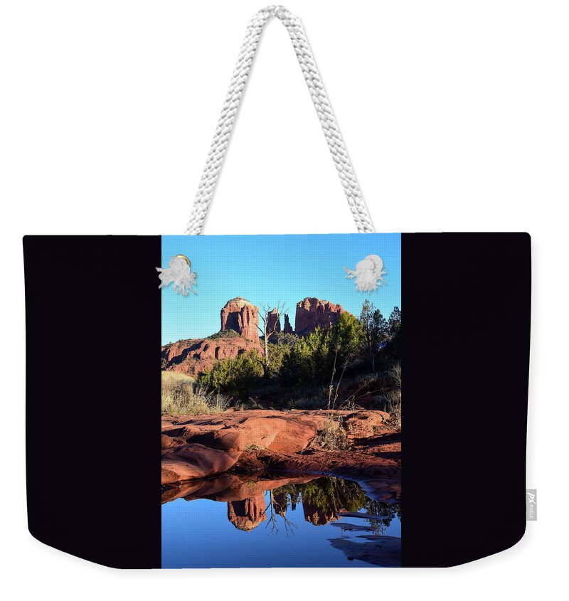 Water Weekender Tote Bag featuring the photograph Sedona reflection by Nicole Zenhausern