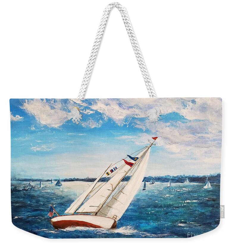 Yawl Weekender Tote Bag featuring the painting Seilglede #2, Yawl by C E Dill