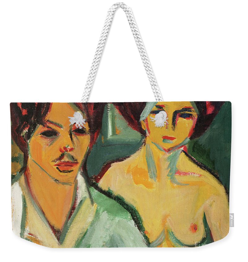 Art Weekender Tote Bag featuring the painting Self Portrait With Model, 1905 by Ernst Ludwig Kirchner