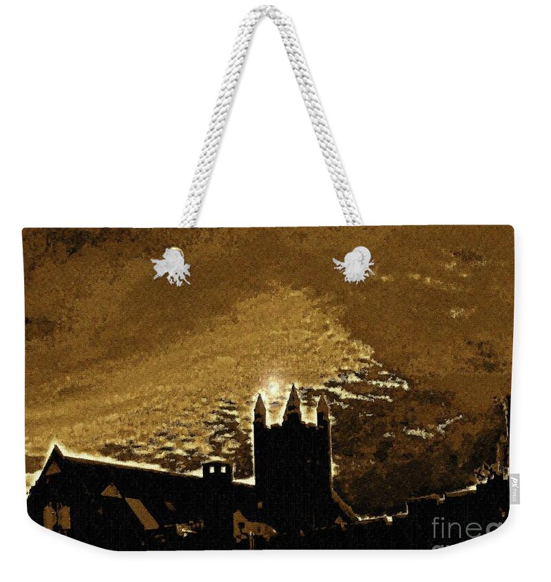 American Churches Weekender Tote Bag featuring the digital art Sepia Angel over Asbury by Aberjhani