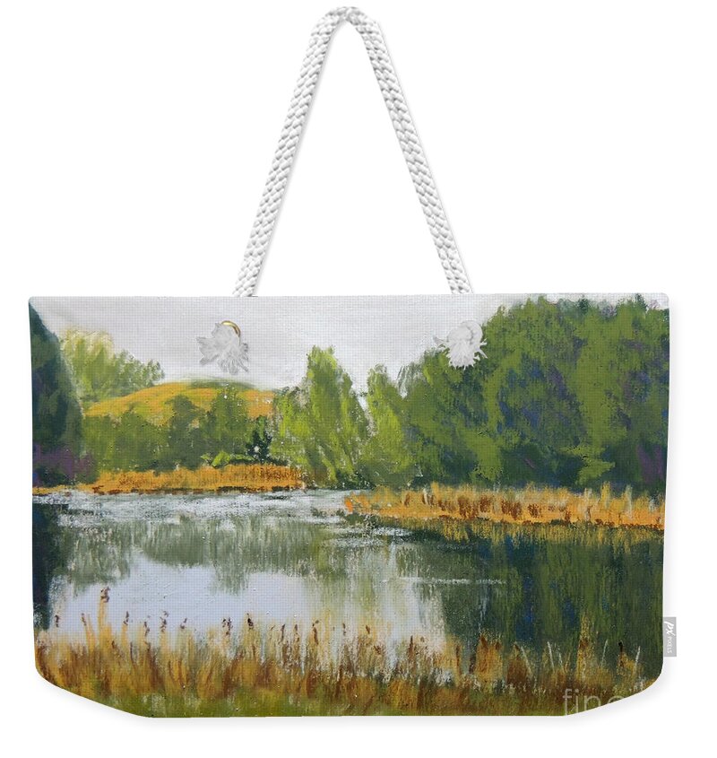 Reflections Weekender Tote Bag featuring the pastel Serene Reflections by Jayne Wilson