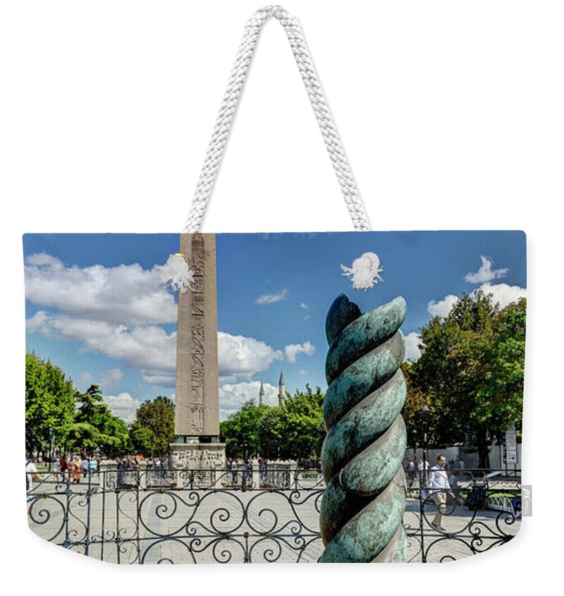 Serpent Column Weekender Tote Bag featuring the photograph Serpentine Column and Obelisk of Theodosius Istanbul by Weston Westmoreland