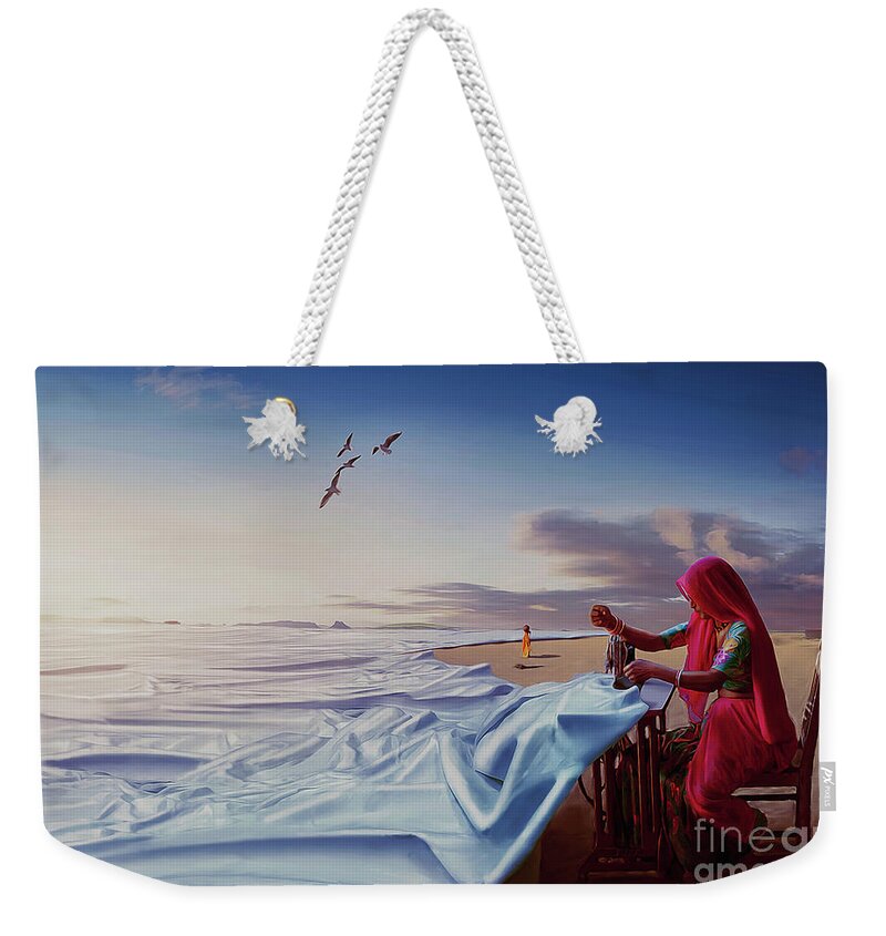 Surreal Weekender Tote Bag featuring the painting Sewing Sea by Gull G