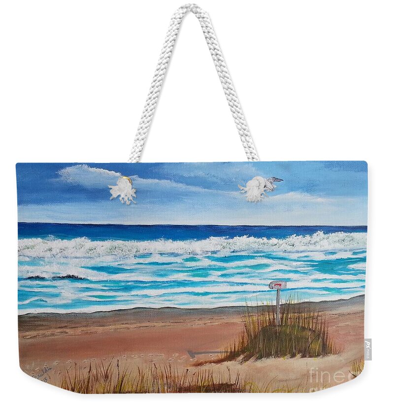 Beach Weekender Tote Bag featuring the painting Shangri-la Mailbox, 3rd in Mailbox Series by Elizabeth Mauldin