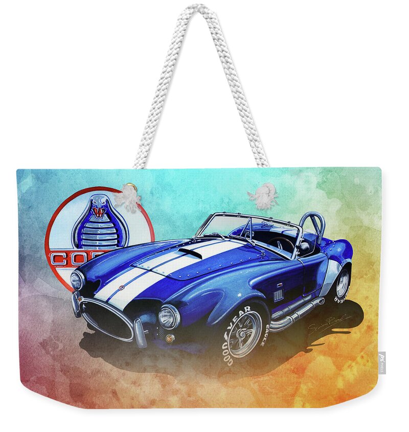 Classic Shelby Cobra 427 Weekender Tote Bag featuring the mixed media Shelby Cobra 427 by Simon Read