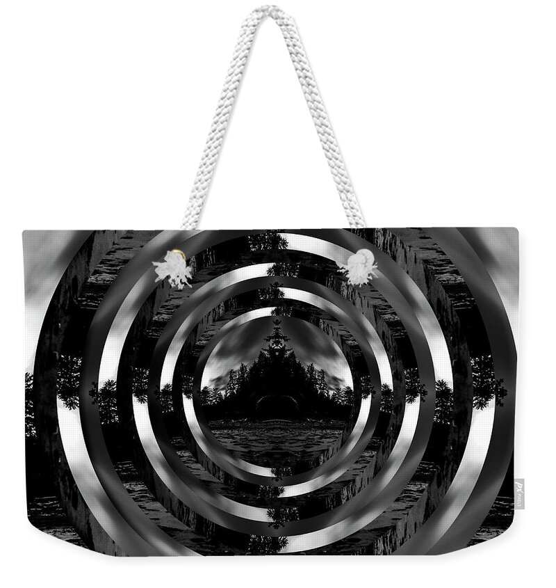 Point Weekender Tote Bag featuring the digital art Shi Shi Beach Black and White Reflection Circles by Pelo Blanco Photo