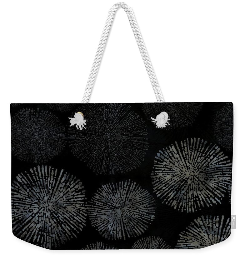 Shibori Weekender Tote Bag featuring the digital art Shibori sea urchin burst pattern by Sand And Chi